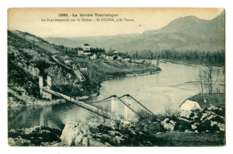Carte postale ancienne Savoie Saint-Didier près de Yenne Pont suspendu sur le Rhône à Yenne