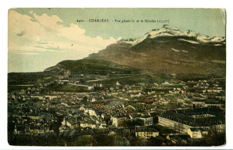 Carte postale ancienne Savoie Chambéry Vue générale et le Nivolet à Chambéry