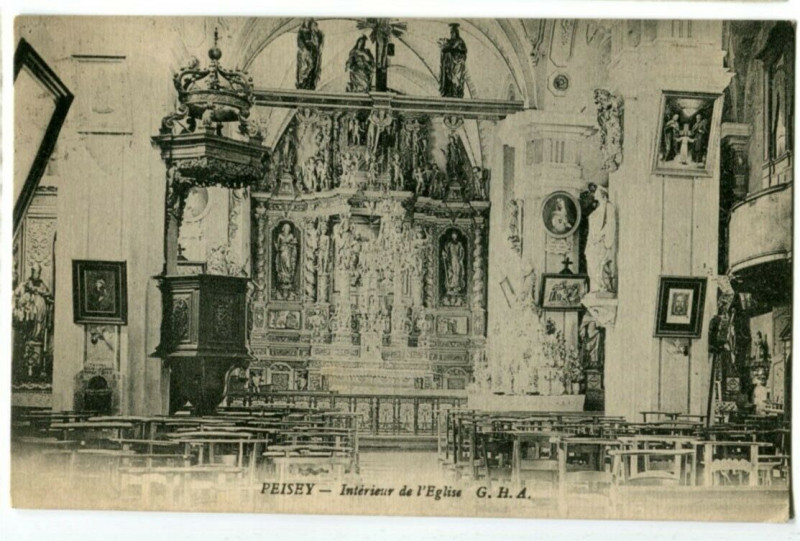 Carte postale ancienne Savoie Peisey Intérieur de l'Eglise