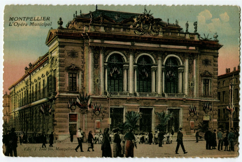 Carte postale ancienne Herault Montpellier L'Opéra Municipal animation à Montpellier