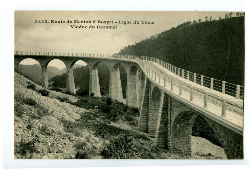 Carte postale ancienne Alpes-Maritimes Route de Menton à Sospel Viaduc du Caramel à Menton