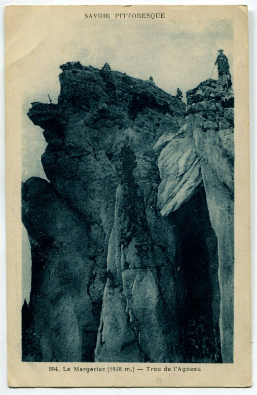 Carte postale ancienne Savoie Bauges Le Margeriaz trou de l'Agneau animé