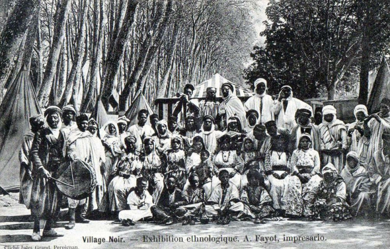 Carte postale ancienne Perpignan Village Noir Exhibition Ethnologique A.fayot Impresario à Perpignan