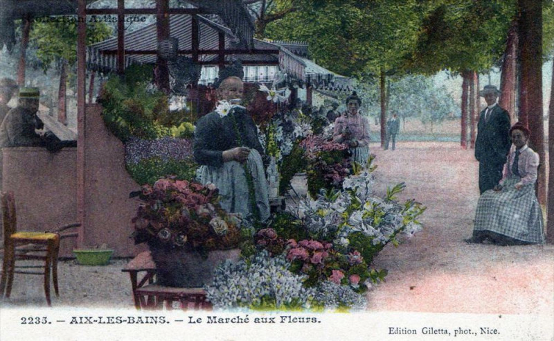 Carte postale ancienne Aix Les Bains Le Marche Aux Fleurs à Aix-les-Bains