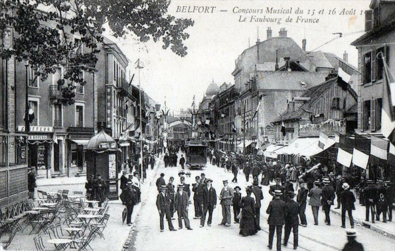 Carte postale ancienne Belfort Concours Musical Du 15 16 Aout 1908 Le Faubourg De France  (Gross à Belfort