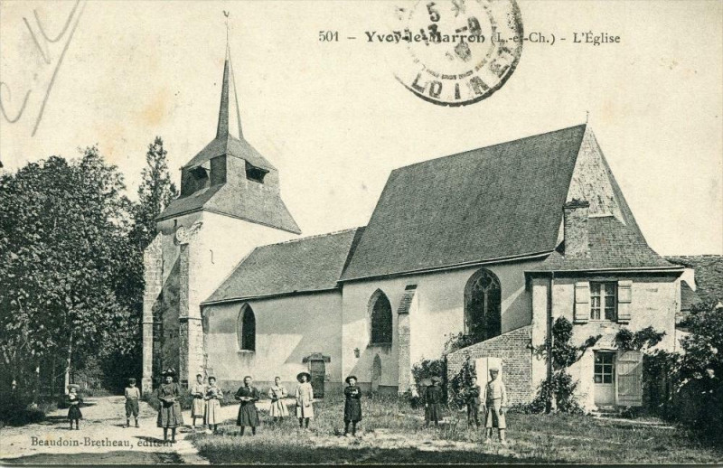 Carte postale ancienne Yvoy Le Marron L´EGLISE (cpa animée) à Yvoy-le-Marron