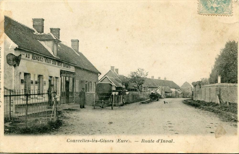 Carte postale ancienne Courcelles Les Gisors Route D'Inval (cpa animée