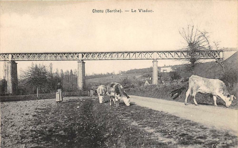 Carte postale ancienne Chenu Le Viaduc (animée à Chenu
