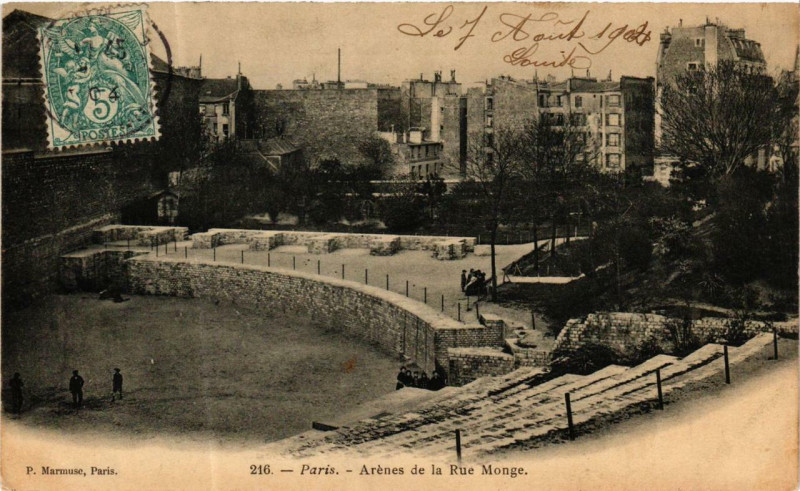 Carte postale ancienne Paris 5e Arenes de la Rue Monge. P. Marmuse à Paris 5e