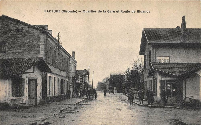 Carte postale ancienne Facture Quartier De La Gare Et Route De Biganos à Biganos