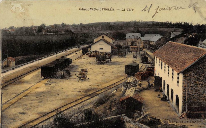 Carte postale ancienne Carcenac Peyrales La Gare (cpa émail