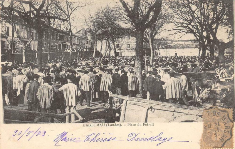 Carte postale ancienne Hagetmau Place Du Foirail (dos non divisé) cpa pas courante à Hagetmau