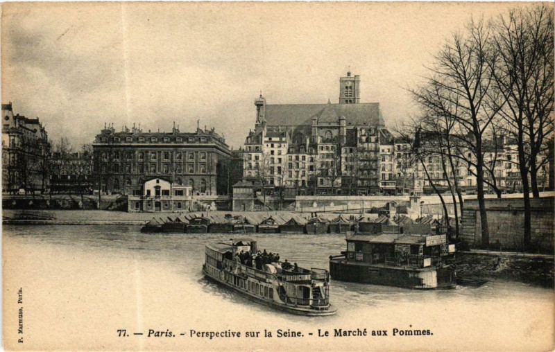 Carte postale ancienne Paris 5e Marché aux Pommes. Perspective sur Seine P. Marmuse à Paris 5e