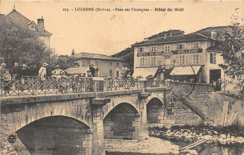 Carte postale ancienne Lozanne Pont Sur L'Azergues Hotel Du Midi à Lozanne
