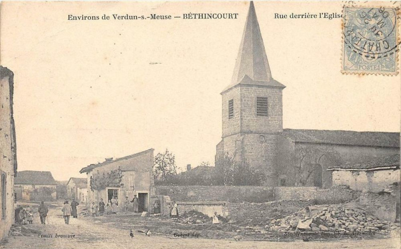 Carte postale ancienne Bethincourt Rue Derriere L'Eglise (cliché pas courant à Béthincourt