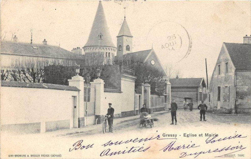 Carte postale ancienne Gressy Eglise Et Mairie à Gressy