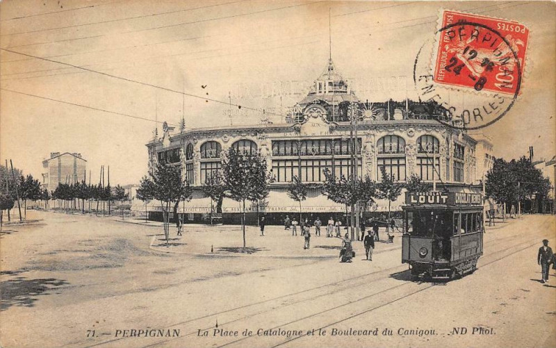 Carte postale ancienne Perpignan Place De Catalogne Boulevard Du Canigou à Perpignan