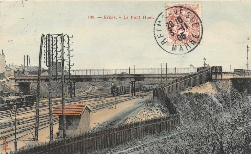 Carte postale ancienne Reims Le Pont Huet à Reims