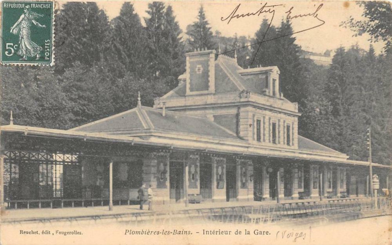 Carte postale ancienne Plombieres Les Bains Interieur De La Gare (dos non divisé