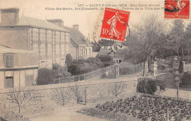 Carte postale ancienne Saint Pair Sur Mer Rue Saint Michel Villas Sainte-Marie Sainte-Elisabeth Entree à Saint-Pair-sur-Mer