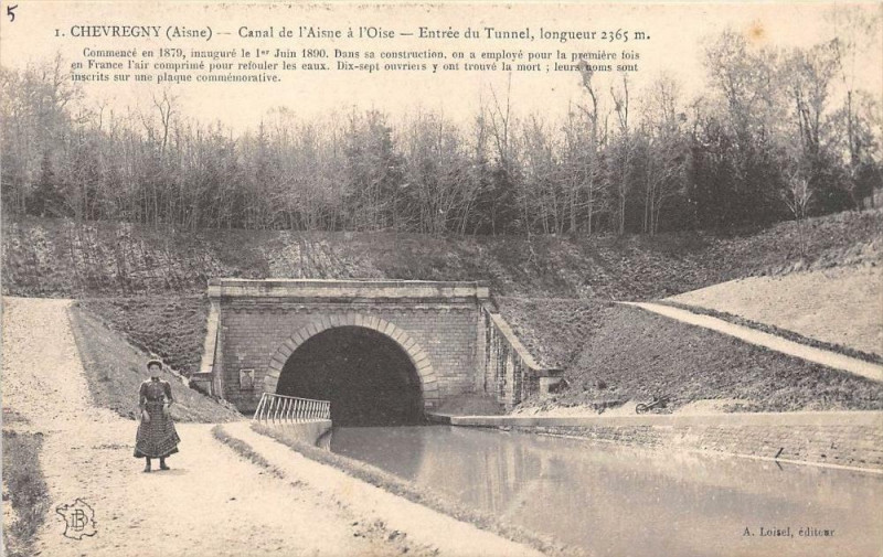 Carte postale ancienne Chevregny Canal De L'Aisne A L'Oise Entree Du Tunnel (cliché pas courant à Chevregny
