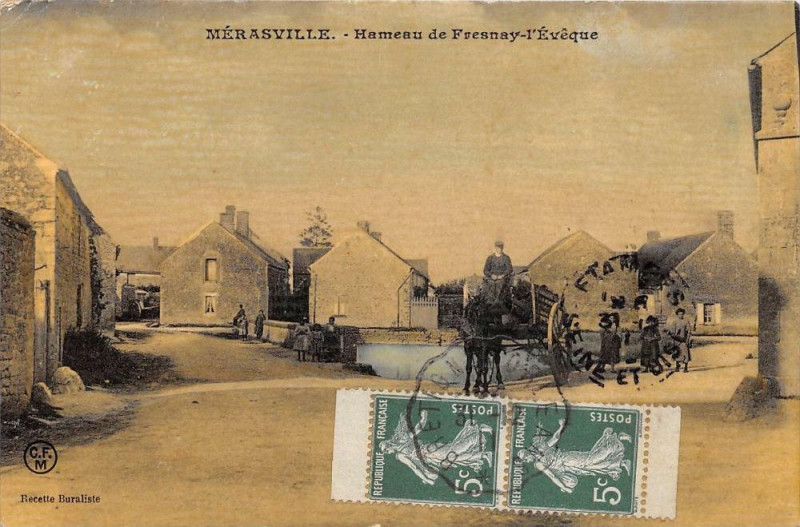 Carte postale ancienne Merasville Hameau De Fresnay L'Eveque (cpa toilée émaillée