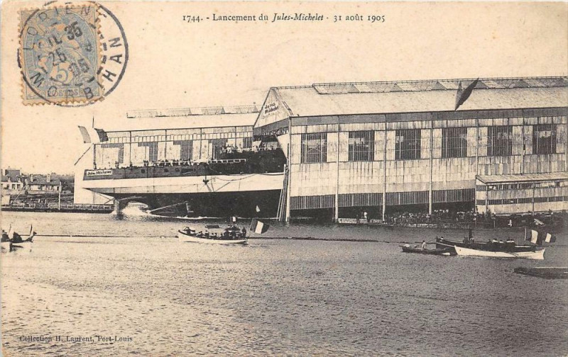 Carte postale ancienne Lancement Du Jules Michelet Le 31 Aout 1905