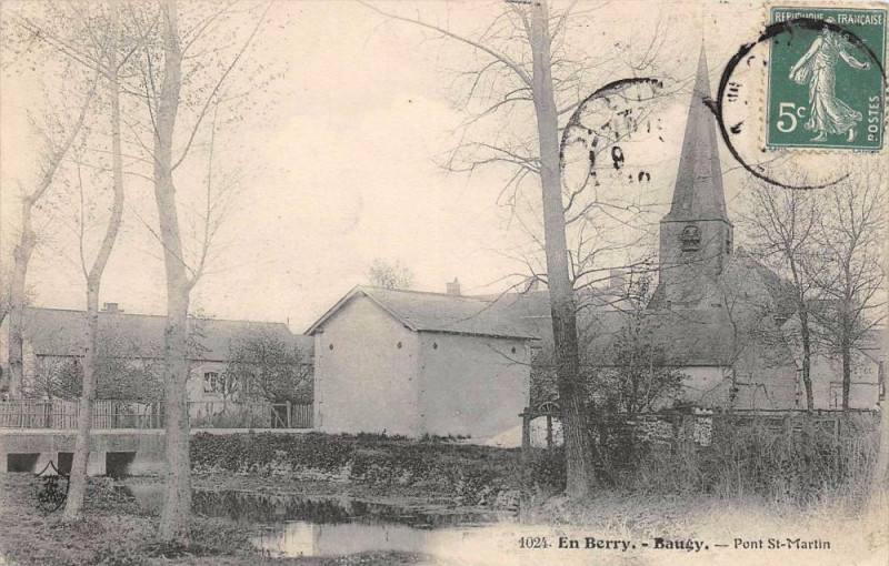 Carte postale ancienne En Berry Baugy Pont Saint Martin (cliché pas courant à Baugy