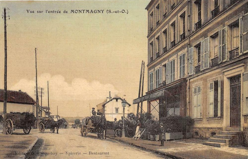 Carte postale ancienne Vue Sur L'Entree De Montmagny (cpa toilée émaillée à Montmagny
