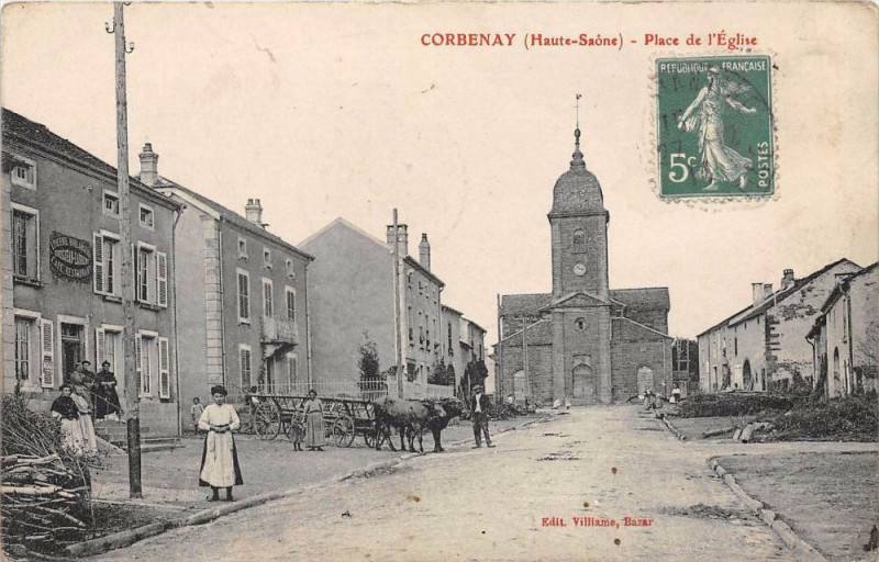 Carte postale ancienne Corbenay Place De L'Eglise à Corbenay