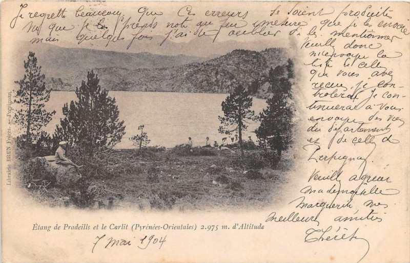 Carte postale ancienne Etang De Pradeills Et Le Carlit (dos non divisé) cpa au nuage