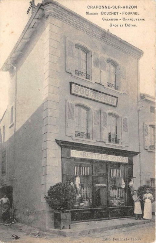 Carte postale ancienne Craponne Sur Arzon Maison Bouchet Fournel Salaison Charcuterie Boucherie à Craponne-sur-Arzon