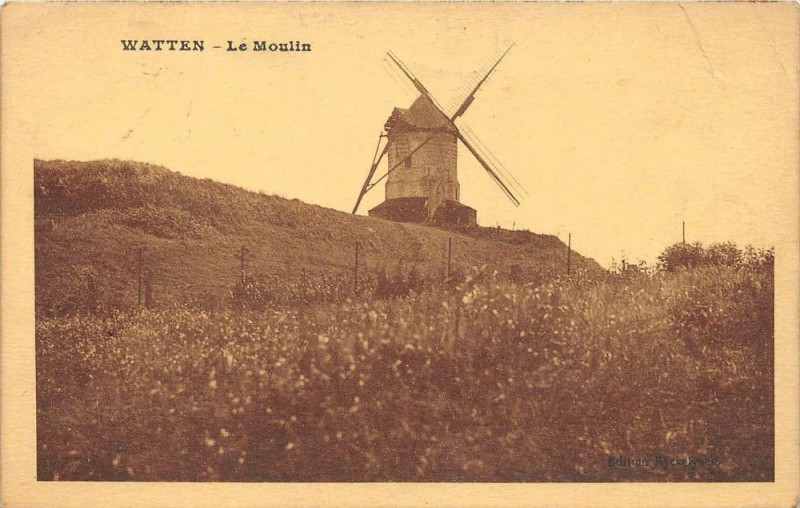Carte postale ancienne Watten Le Moulin (cliché pas courant à Watten