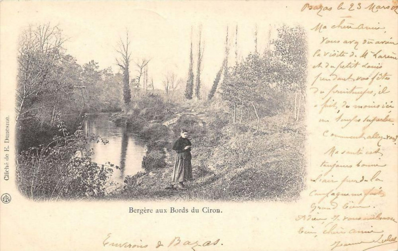 Carte postale ancienne Bergere Aux Bords Du Ciron (dos non divisé)