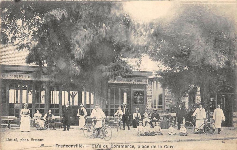 Carte postale ancienne Franconville Cafe Du Commerce Place De La Gare (cpa pas courante à Franconville