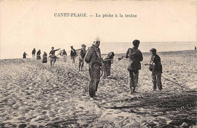 Carte postale ancienne Canet Plage La Peche A La Traine