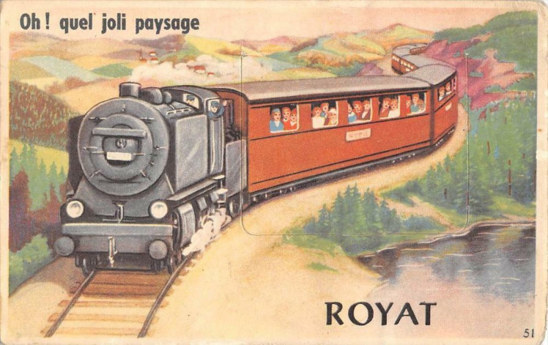 Carte postale ancienne Royat Jolie Cpa A Systeme Avec Plusieurs Vues Figurant Un Train OH! Quel à Royat
