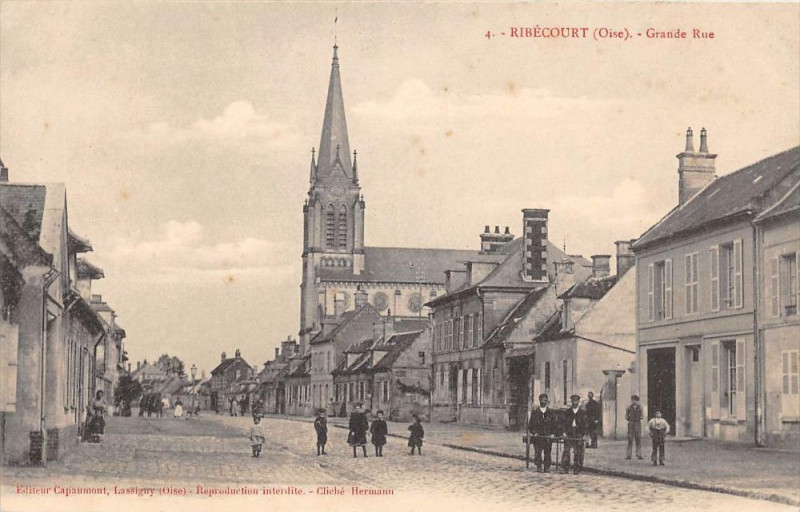 Carte postale ancienne Ribecourt Grande Rue  (dos non divisé)