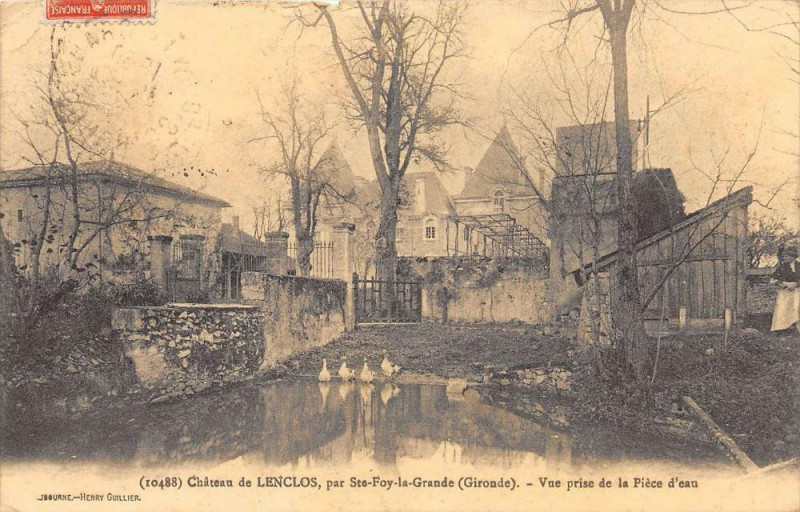 Carte postale ancienne Chateau De Lenclos Pres Sainte-Foy La Grande Vue Prise De La Piece D'Eau (cl à Sainte-Foy-la-Grande