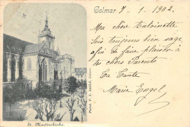 Carte postale ancienne Colmar Saint-Martinskirche (dos non divisé) à Colmar