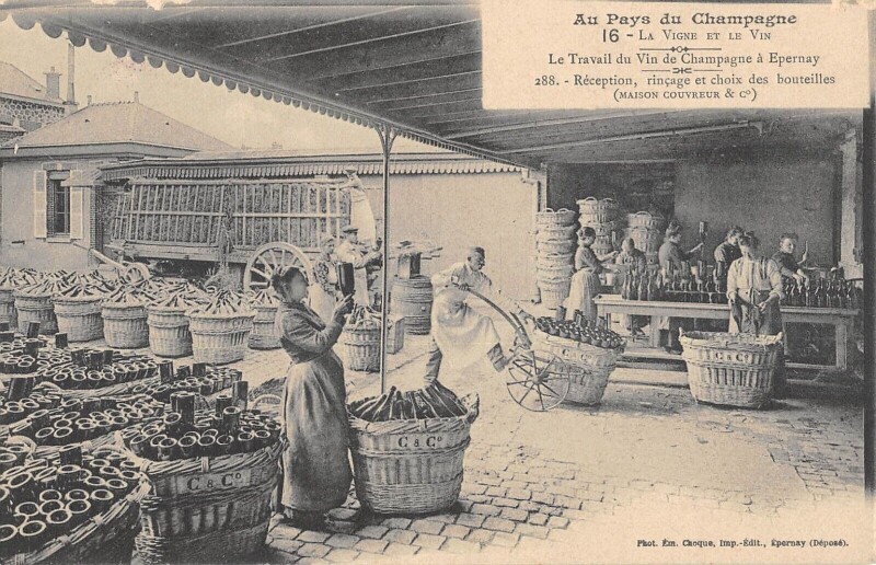 Carte postale ancienne La Vigne Et Le Vin Epernay Reception Rincage Et Choix Des Bouteilles