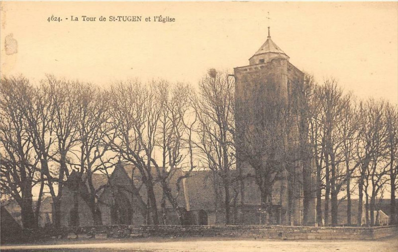 Carte postale ancienne La Tour De Saint-Tugen Et Eglise