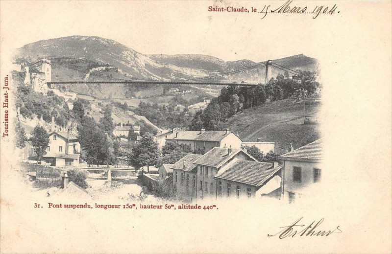 Carte postale ancienne Saint Claude Pont Suspendu(Dos non divisé) à Saint-Claude