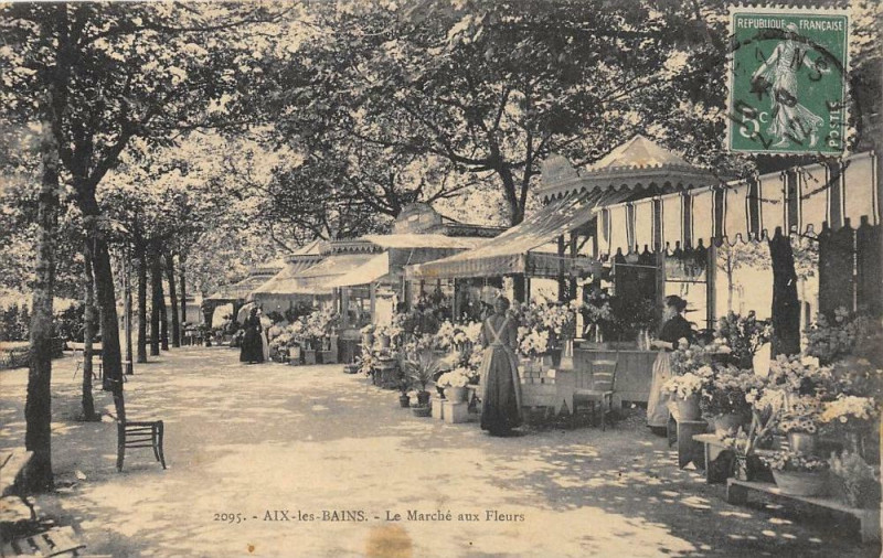Carte postale ancienne Aix Les Bains Le Marche Aux Fleurs à Aix-les-Bains