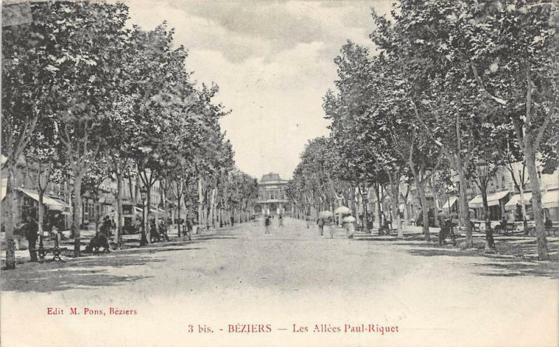 Carte postale ancienne Beziers Les Allees Paul Riquet à Béziers