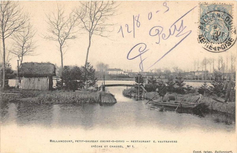 Carte postale ancienne Ballancourt Restaurant E.vautravers Peche Et Chasse (dos non divisé)