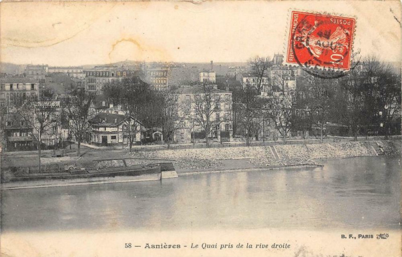 Carte postale ancienne Asnieres Le Quai Pris De La Rive Droite