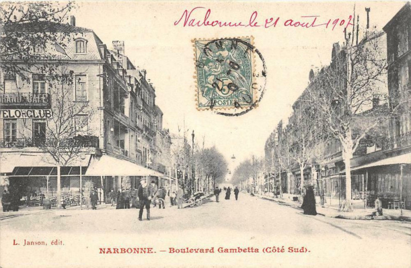 Carte postale ancienne Narbonne Boulevard Gambetta Cote Sud à Narbonne
