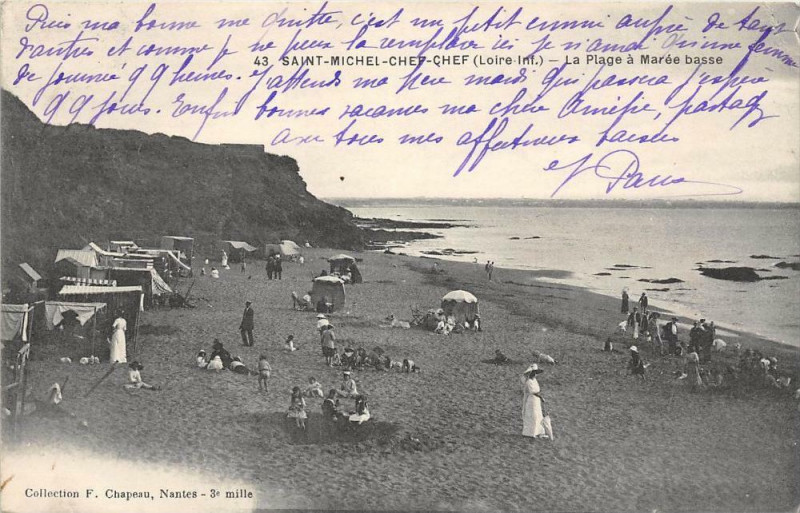 Carte postale ancienne St Michel Chef Chef La Plage A Maree Basse