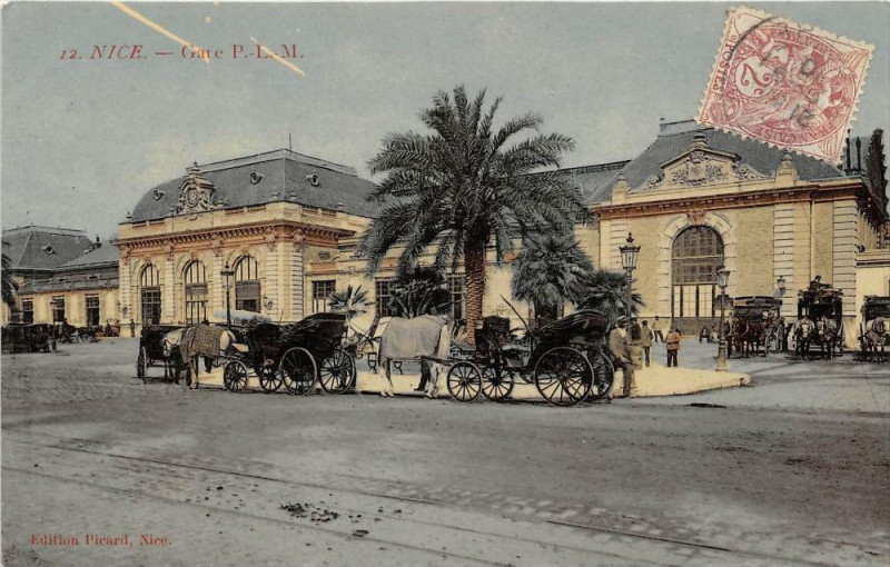 Carte postale ancienne Nice Gare P.L.M. (cpa glacée à Nice